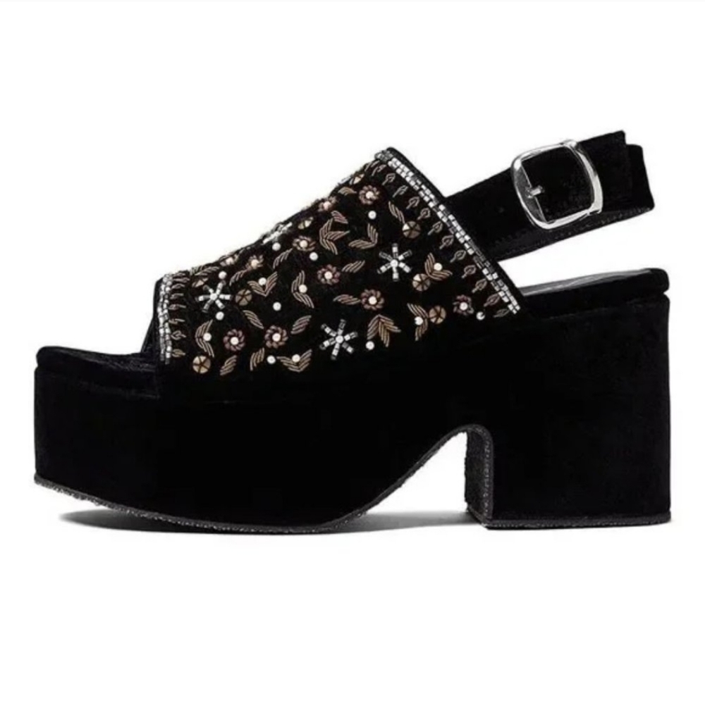 FREE PEOPLE Embellished Nicola Wedge Sandal Beaded Velvet Sandals Black 40 / 10 - Picture 5 of 11